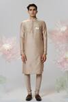 Buy_House of KOA_Beige Kurta Chanderi Embroidered Silk Thread Blossom Harmony With Pant _at_Aza_Fashions