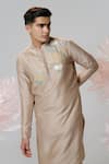 Shop_House of KOA_Beige Kurta Chanderi Embroidered Silk Thread Blossom Harmony With Pant _at_Aza_Fashions