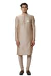 House of KOA_Beige Kurta Chanderi Embroidered Silk Thread Blossom Harmony With Pant _Online_at_Aza_Fashions