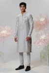 Buy_House of KOA_Grey Kurta Chanderi Embroidered Silk Thread Imperial Roar With Pant _at_Aza_Fashions