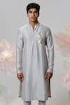 Shop_House of KOA_Grey Kurta Chanderi Embroidered Silk Thread Imperial Roar With Pant _at_Aza_Fashions