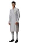 House of KOA_Grey Kurta Chanderi Embroidered Silk Thread Imperial Roar With Pant _Online_at_Aza_Fashions