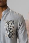 Buy_House of KOA_Grey Kurta Chanderi Embroidered Silk Thread Imperial Roar With Pant _Online_at_Aza_Fashions