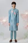 Buy_House of KOA_Blue Kurta Chanderi Embroidered Glass Bead Peony Opulence With Pant _at_Aza_Fashions