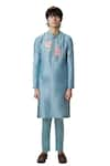 Buy_House of KOA_Blue Kurta Chanderi Embroidered Glass Bead Peony Opulence With Pant _Online_at_Aza_Fashions