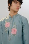 House of KOA_Blue Kurta Chanderi Embroidered Glass Bead Peony Opulence With Pant _at_Aza_Fashions