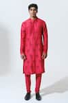 Shop_House of KOA_Red Kurta Chanderi Embroidered Glass Bead Sacred Lout With Pant _at_Aza_Fashions