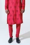 House of KOA_Red Kurta Chanderi Embroidered Glass Bead Sacred Lout With Pant _Online_at_Aza_Fashions