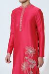 House of KOA_Red Kurta Chanderi Embroidered Glass Bead Divine Louts With Pant _Online_at_Aza_Fashions