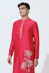 Buy_House of KOA_Red Kurta Chanderi Embroidered Glass Bead Divine Louts With Pant _Online_at_Aza_Fashions