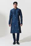 Buy_House of KOA_Blue Kurta Chanderi Embroidered Glass Bead Abstract With Pant _at_Aza_Fashions