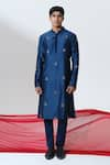 Shop_House of KOA_Blue Kurta Chanderi Embroidered Glass Bead Abstract With Pant _at_Aza_Fashions