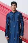 Shop_House of KOA_Blue Kurta Chanderi Embroidered Glass Bead Abstract With Pant _Online_at_Aza_Fashions