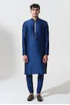 Shop_House of KOA_Blue Kurta Chanderi Embroidered Glass Bead Azure Gradiation Panel With Pant _at_Aza_Fashions