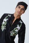 House of KOA_Black Kurta Chanderi Embroidered Glass Bead Dragon Dynasty With Pant _Online_at_Aza_Fashions