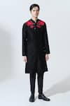 Buy_House of KOA_Black Kurta Chanderi Embroidered Glass Bead Orentail Rose With Pant _at_Aza_Fashions