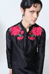 Shop_House of KOA_Black Kurta Chanderi Embroidered Glass Bead Orentail Rose With Pant _Online_at_Aza_Fashions