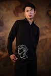 House of KOA_Black Crepe Embroidered Thread Masterpiece Shirt _Online_at_Aza_Fashions