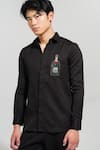 Shop_House of KOA_Black Italian Banana Crepe Embroidery Champagne Bottle Shirt _at_Aza_Fashions