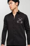 Shop_House of KOA_Black Italian Banana Crepe Embroidery Teddy Bear Shirt _at_Aza_Fashions