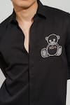 House of KOA_Black Italian Banana Crepe Embroidery Teddy Bear Shirt _Online_at_Aza_Fashions