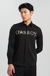 Shop_House of KOA_Black Italian Banana Crepe Embroidery Starboy Shirt _at_Aza_Fashions