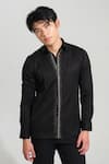 Shop_House of KOA_Black Italian Banana Crepe Embroidery Sprinkle Placket Shirt _at_Aza_Fashions