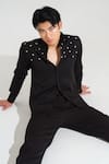 Shop_House of KOA_Black Italian Banana Crepe Embroidery Small Star Shirt _at_Aza_Fashions