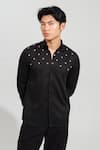 Buy_House of KOA_Black Italian Banana Crepe Embroidery Small Star Shirt _Online_at_Aza_Fashions