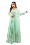 Buy_Hasrat By Salma_Blue Georgette Net Hand Embroidery Beads V-neck Anarkali With Dupatta _Online_at_Aza_Fashions