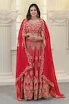 Hasrat By Salma_Pink Bemberg Silk Hand Embroidery Zardosi Leaf Neck Blouse And Lehenga Set _at_Aza_Fashions