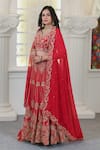 Buy_Hasrat By Salma_Pink Bemberg Silk Hand Embroidery Zardosi Leaf Neck Blouse And Lehenga Set 