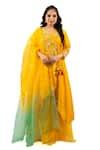 Buy_Hasrat By Salma_Yellow Silk Chanderi Hand Embroidery Floral Asymmetric Angarkha And Sharara Set For Kids_at_Aza_Fashions