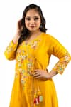 Hasrat By Salma_Yellow Silk Chanderi Hand Embroidery Floral Asymmetric Angarkha And Sharara Set _Online_at_Aza_Fashions