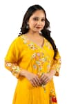 Buy_Hasrat By Salma_Yellow Silk Chanderi Hand Embroidery Floral Asymmetric Angarkha And Sharara Set _Online_at_Aza_Fashions