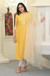 Shop_Hasrat By Salma_Yellow Chanderi Hand Embroidery Floral Kurta And Pant Set For Kids_at_Aza_Fashions