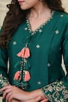 Shop_Hasrat By Salma_Green Chanderi Hand Embroidery Floral V-neck Kurta With Pant _Online_at_Aza_Fashions