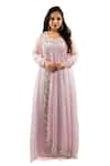 Buy_Hasrat By Salma_Purple Georgette Hand Embroidery Floral Kurta Round With Cape _at_Aza_Fashions