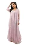 Shop_Hasrat By Salma_Purple Georgette Hand Embroidery Floral Kurta Round With Cape _Online_at_Aza_Fashions