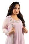 Hasrat By Salma_Purple Georgette Hand Embroidery Floral Kurta Round With Cape _at_Aza_Fashions