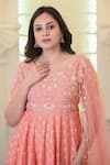 Shop_Hasrat By Salma_Orange Dupion Silk Hand Embroidery Floral Leaf Neck Peplum Kurta And Gharara Set _Online_at_Aza_Fashions