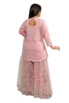 Shop_Hasrat By Salma_Pink Net Hand Embroidery Floral Short Kurta And Sharara Set For Kids_at_Aza_Fashions