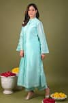 Shop_Hasrat By Salma_Blue Silk Chanderi Hand Embroidered Lace Kurta With Pant For Kids_at_Aza_Fashions