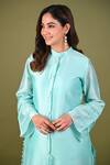 Shop_Hasrat By Salma_Blue Silk Chanderi Hand Embroidered Lace Collar Kurta With Pant _Online_at_Aza_Fashions