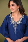 Hasrat By Salma_Blue Silk Chanderi Hand Embroidered Sequins Scalloped Placement Kaftan _at_Aza_Fashions