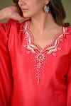 Shop_Hasrat By Salma_Red Silk Chanderi Hand Embroidered Sequins Scalloped Beads Kaftan _Online_at_Aza_Fashions