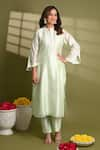 Buy_Hasrat By Salma_Green Silk Chanderi Hand Embroidered Sequins Mandarin Kurta With Pant _at_Aza_Fashions