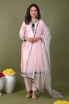 Buy_Hasrat By Salma_Pink Silk Chanderi Hand Embroidered Sequins Notched Beads Kurta Pant Set _at_Aza_Fashions