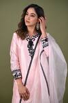 Buy_Hasrat By Salma_Pink Silk Chanderi Hand Embroidered Sequins Notched Beads Kurta Pant Set _Online_at_Aza_Fashions