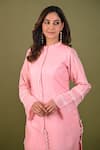 Hasrat By Salma_Pink Silk Chanderi Hand Embroidered Lace Collar Kurta With Pant _at_Aza_Fashions